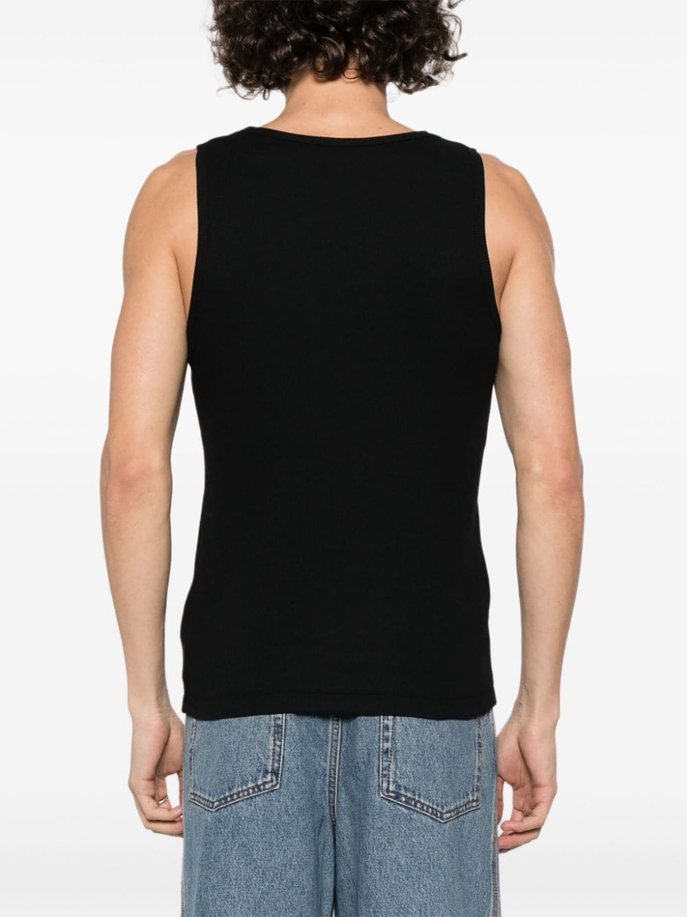 Shop Loewe Anagram-embroidered Ribbed Cotton Tank Top In Black