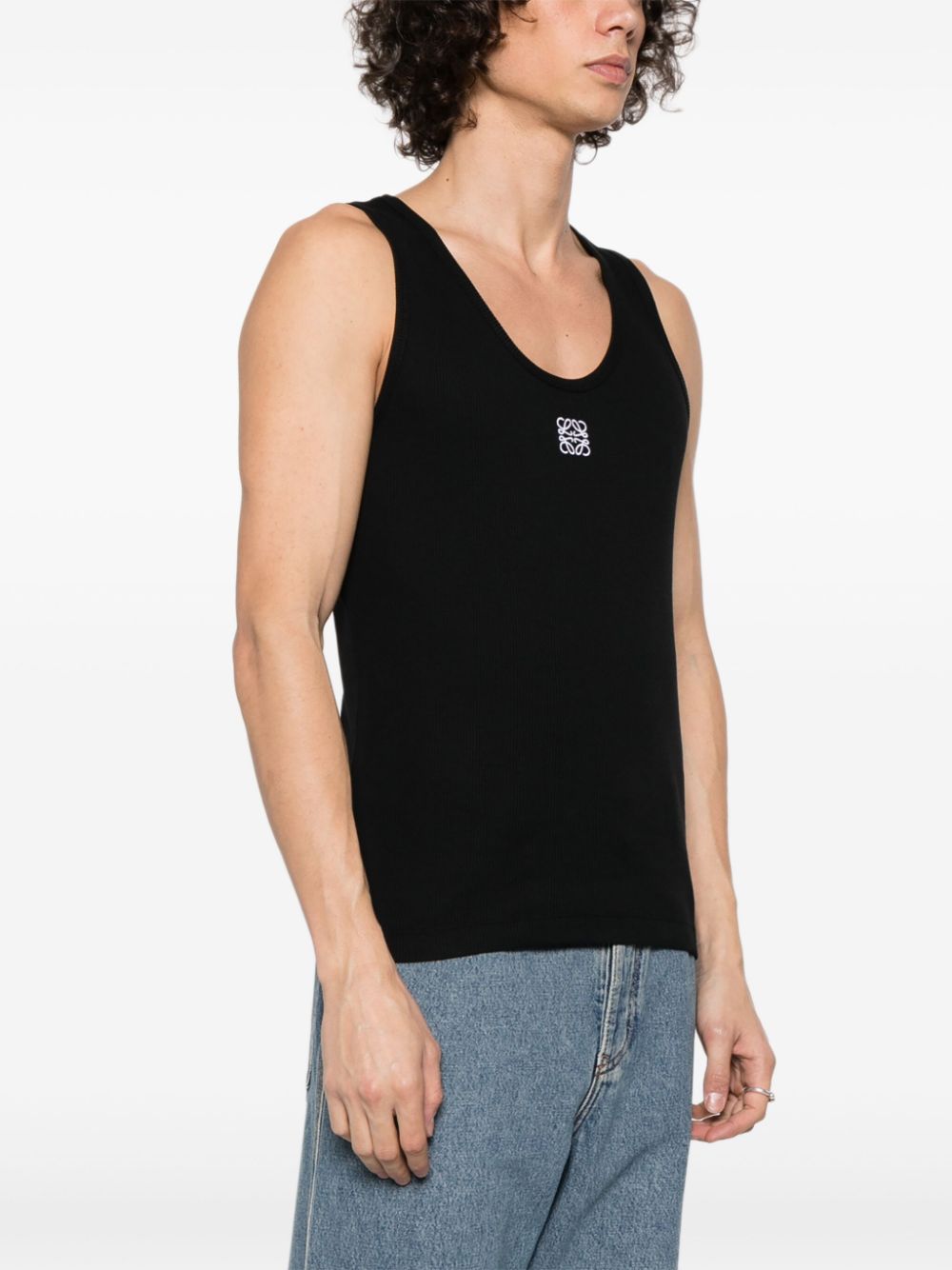 Shop Loewe Anagram-embroidered Ribbed Cotton Tank Top In Black