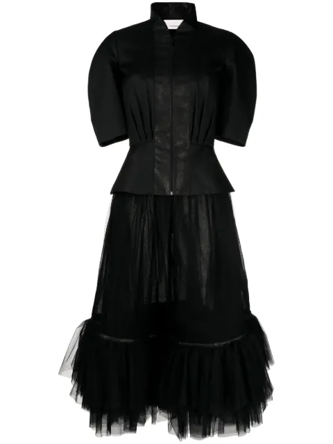 Saiid Kobeisy tulle-panel ruffled skirt suit