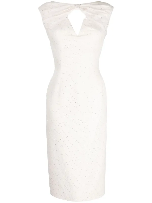white tweed midi dress Champagne Tweed Elegance Midi Dress L