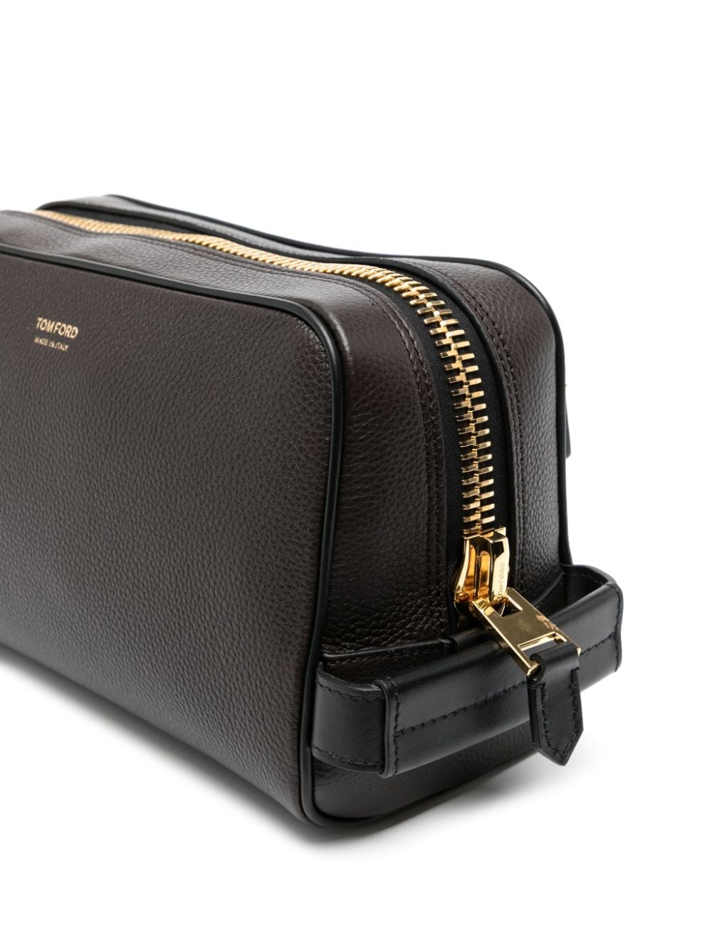 Shop Tom Ford Logo-stamp Leather Toiletry Case In Brown