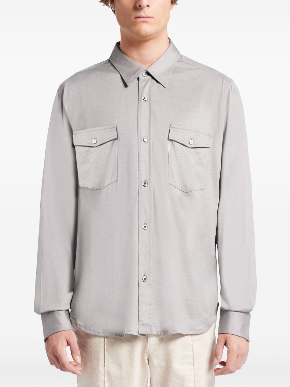 Shop Tom Ford Button-up Silk-cotton Shirt In Grey
