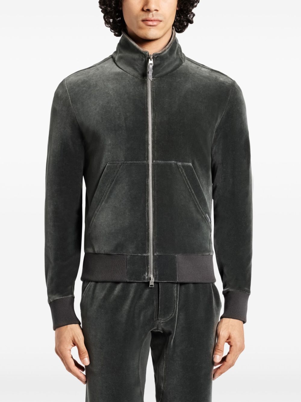 Shop Tom Ford Velour Zip-up Cardigan In Grey