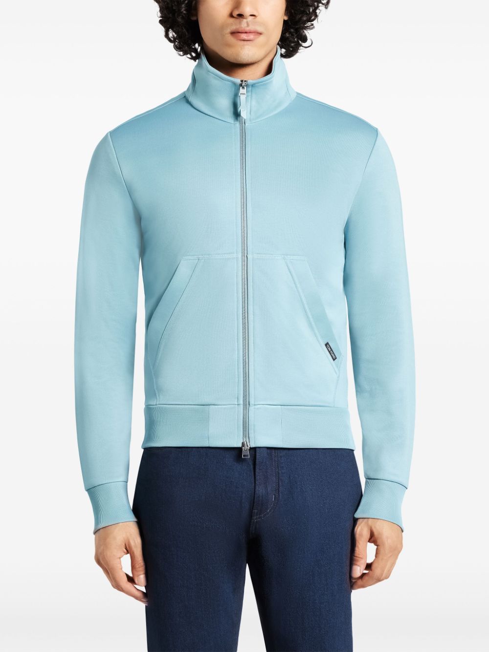 Shop Tom Ford High-neck Zip-up Sweatshirt In Blue