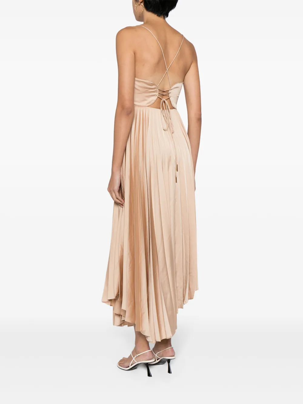 Shop Acler Willcocks Pleated Midi Dress In Brown