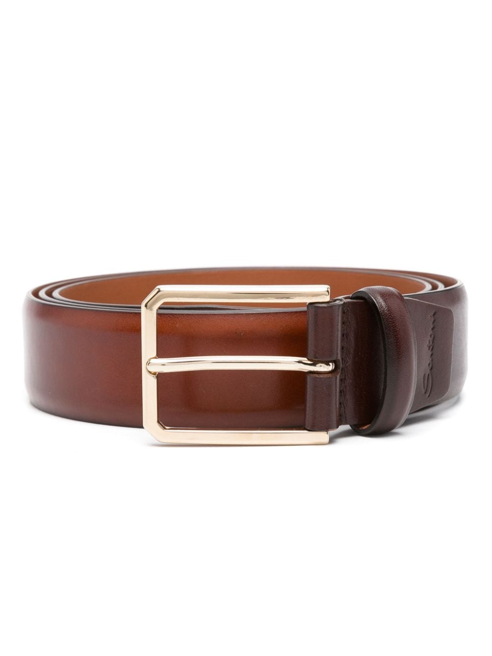 Santoni Logo-debossed Leather Belt In Brown