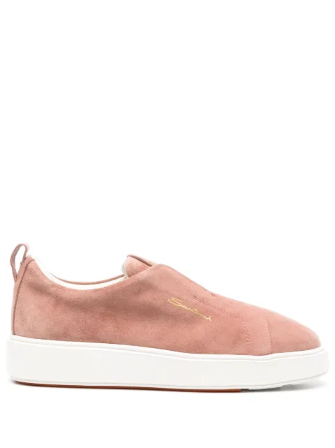 Santoni logo-debossed suede slip-on sneakers