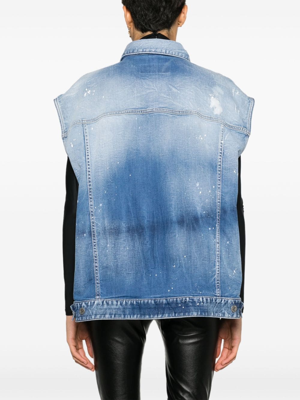 Shop Dsquared2 Paint Splatter Denim Vest In Blue