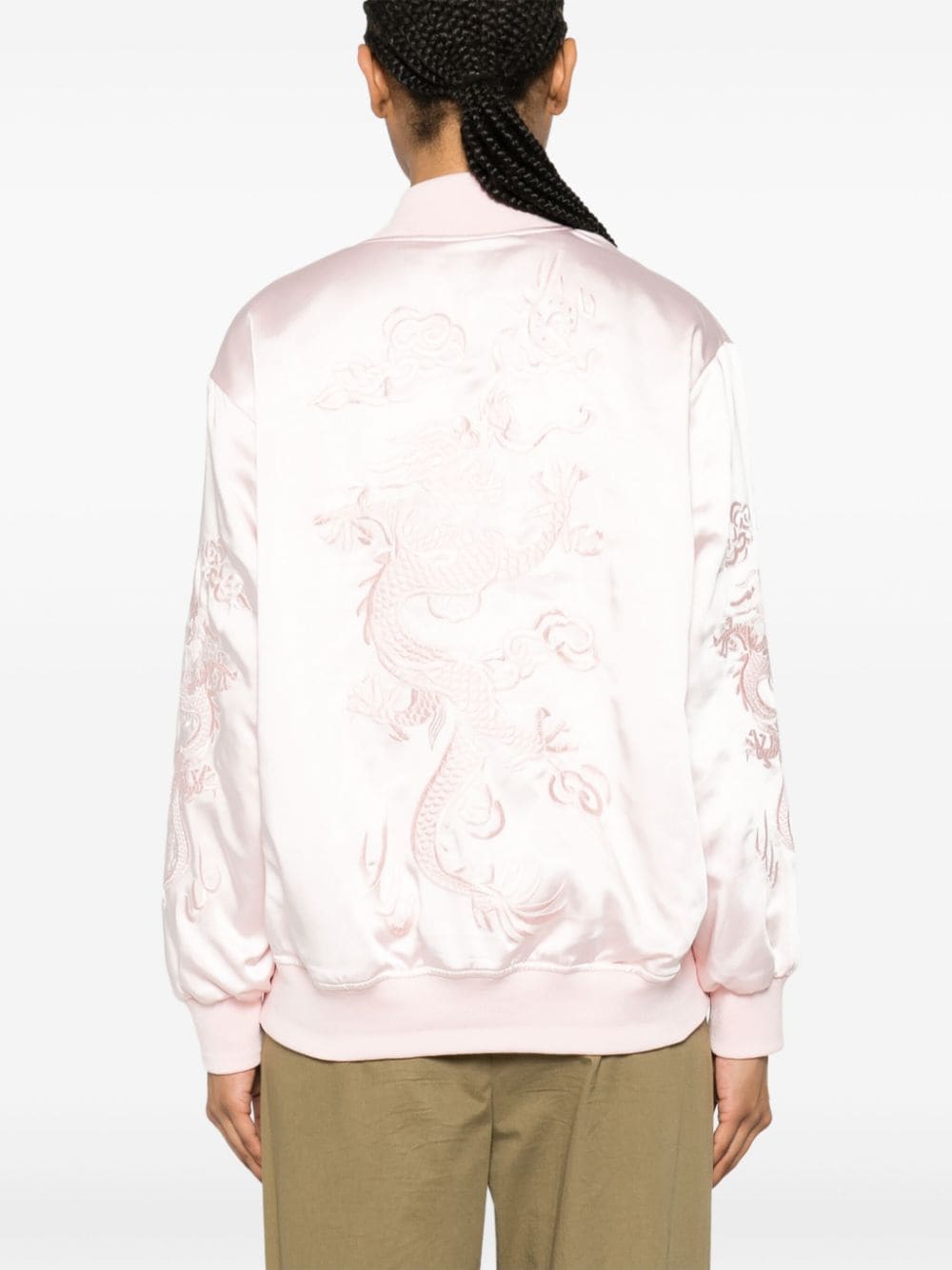 Shop P.a.r.o.s.h Dragon-embroidered Twill Jacket In Pink