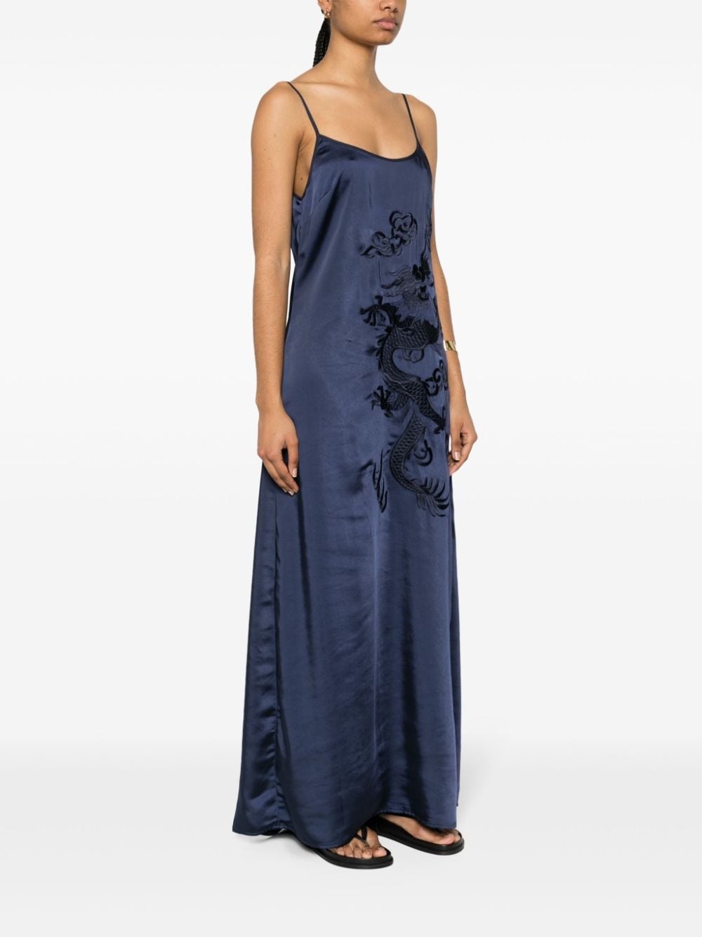 Shop P.a.r.o.s.h Dragon-embroidery Slip Dress In Blue