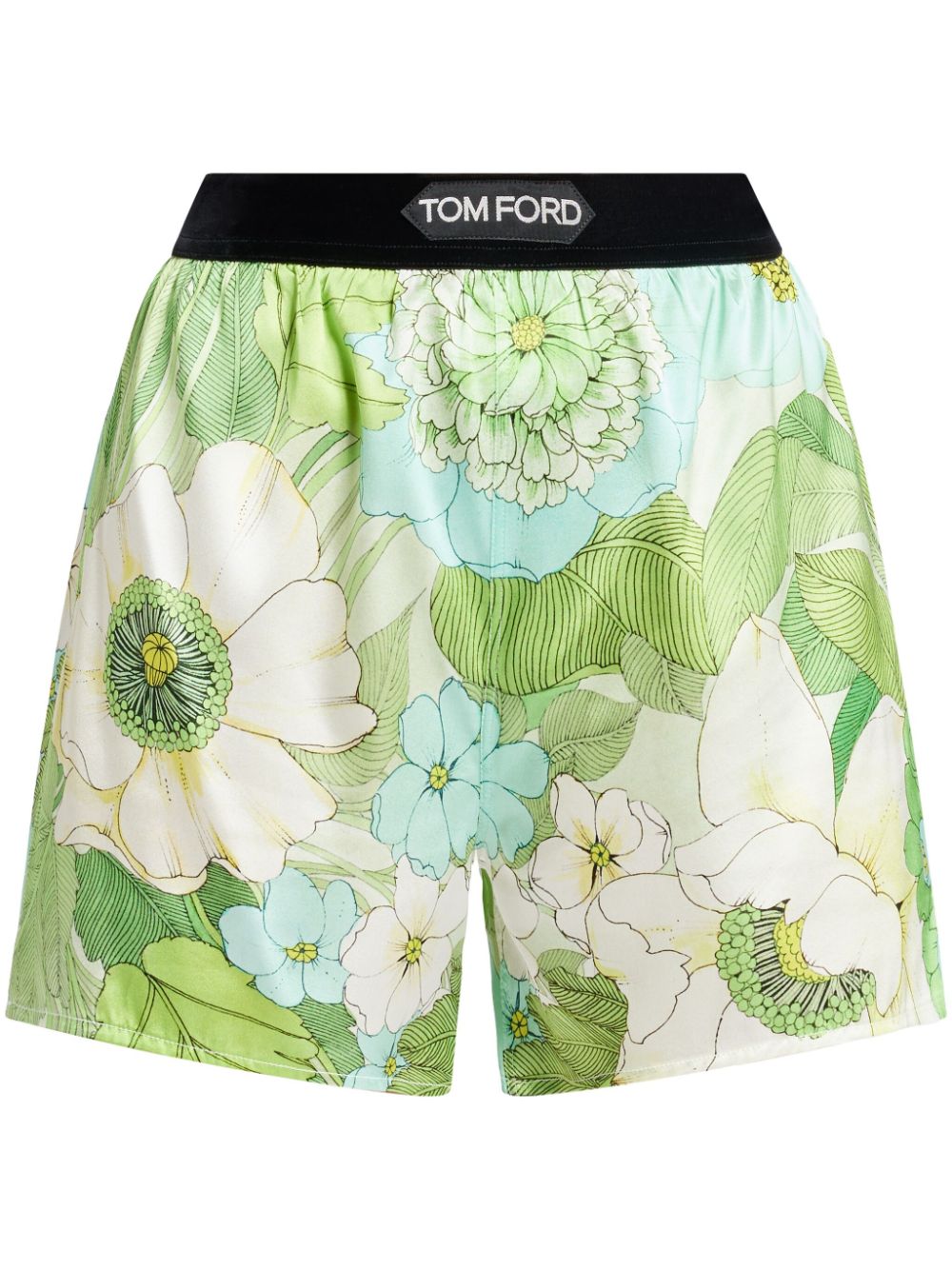 Shop Tom Ford Logo-waistband Floral-print Shorts In Green