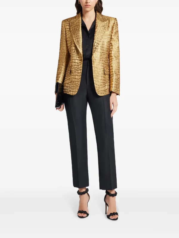 TOM FORD snakeskin-effect Woven Blazer | Gold | FARFETCH