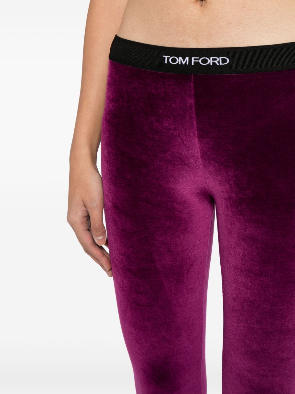 Shop Tom Ford Logo-waist Velvet Leggings In 紫色
