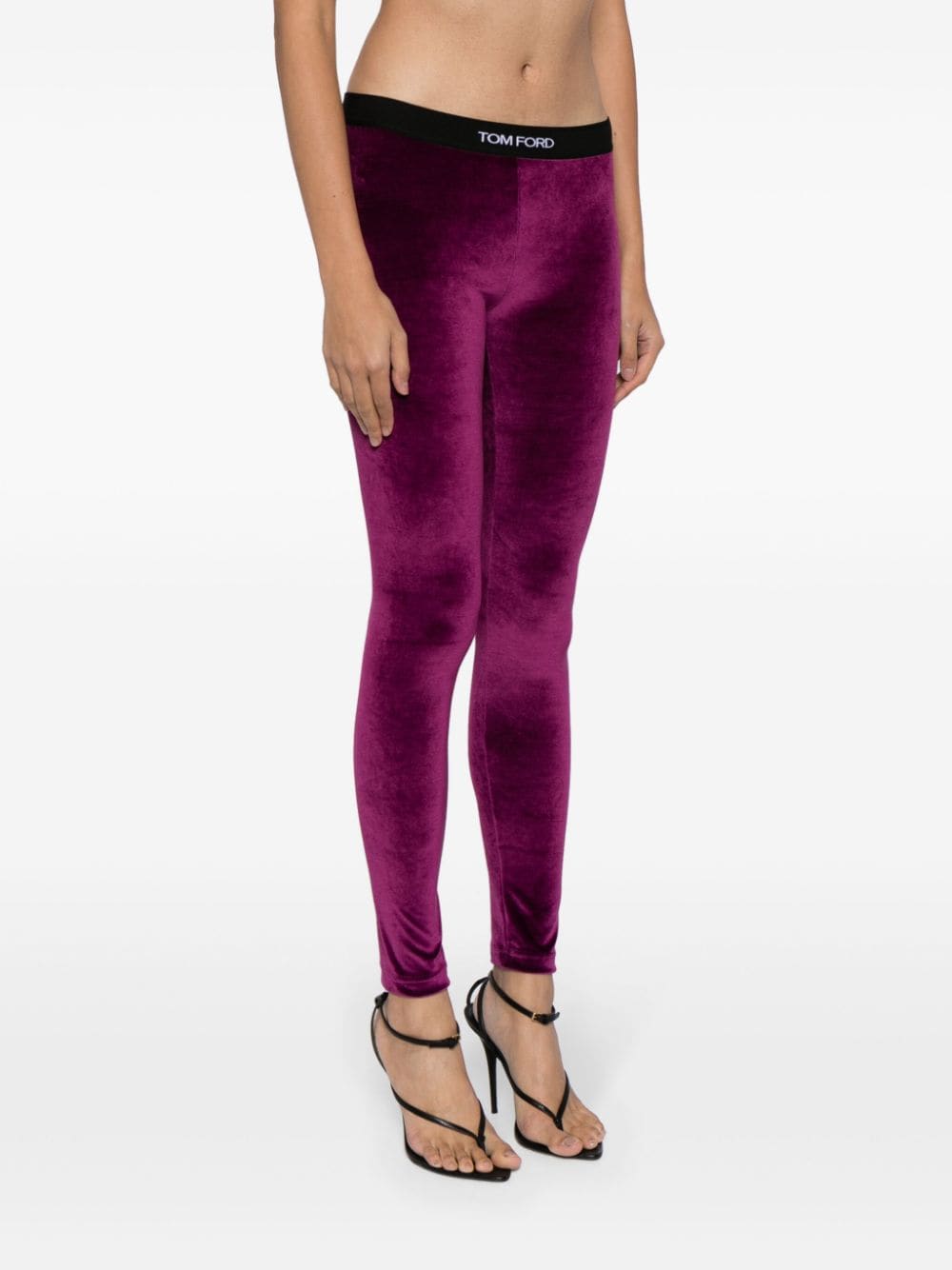 Shop Tom Ford Logo-waist Velvet Leggings In 紫色