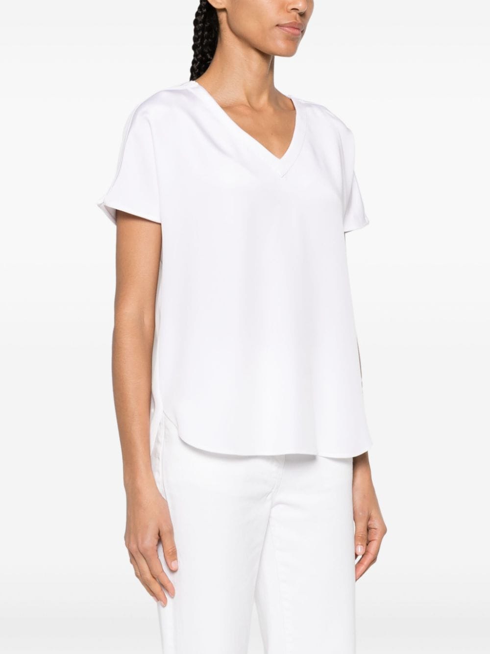 Shop Kiton V-neck Silk T-shirt In White