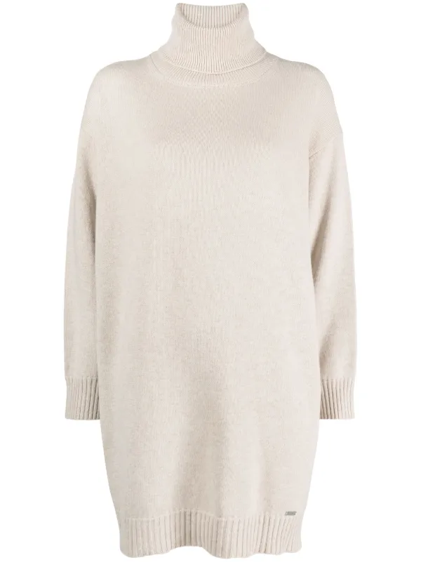Kiton Roll-neck Cashmere Dress in Brown
