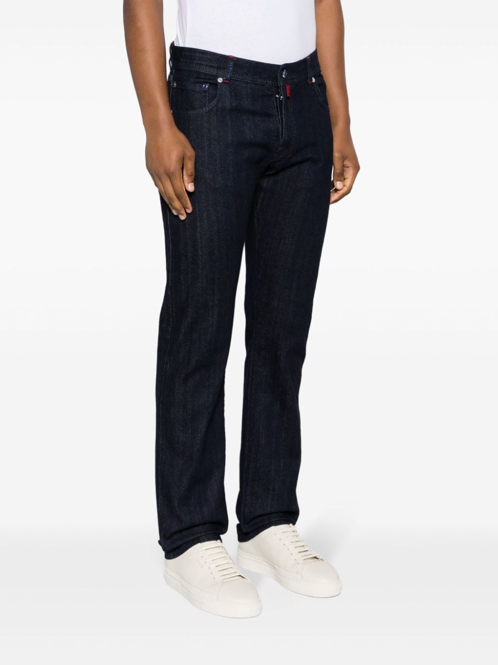Shop Kiton Mid-rise Slim-fit Tapered Jeans In Blue