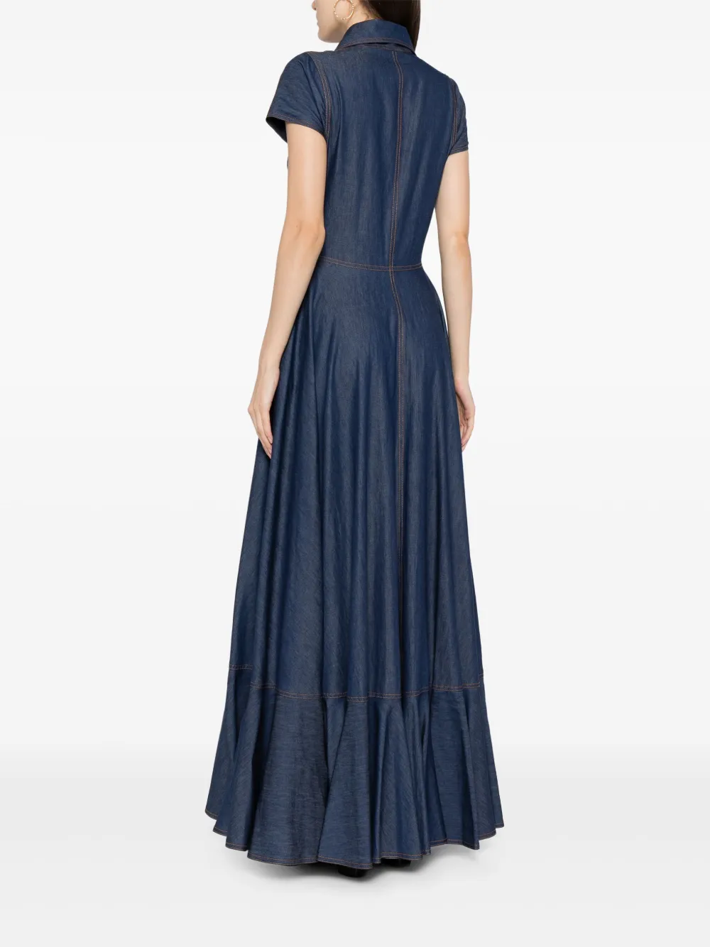 Shop Saiid Kobeisy Bonded-seam Washed Denim Maxi Dress In Blue