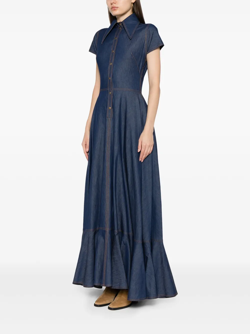 Shop Saiid Kobeisy Bonded-seam Washed Denim Maxi Dress In Blue