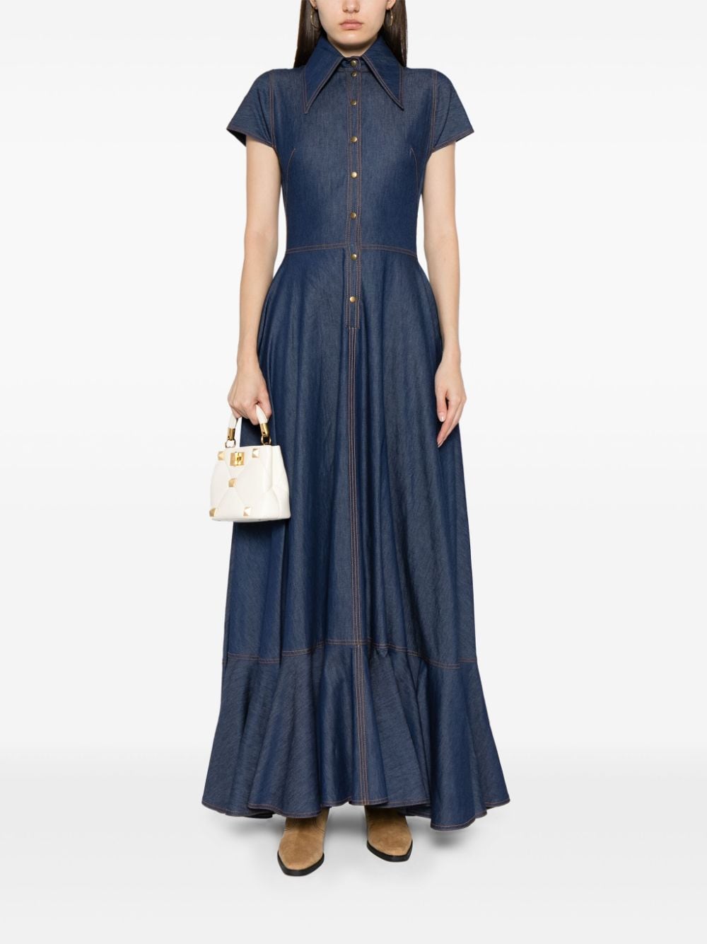 Shop Saiid Kobeisy Bonded-seam Washed Denim Maxi Dress In Blue