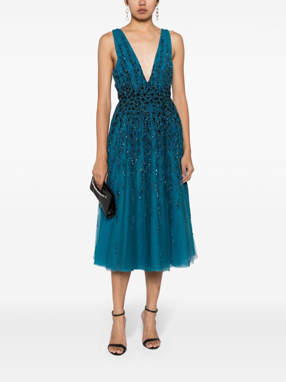 Shop Saiid Kobeisy Sequin-embellished Tulle-overlay Flared Dress In Blau