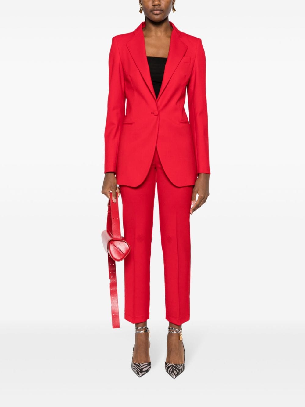 Shop Hebe Studio Pressed-crease Button-fastening Tapered Trousers In Red