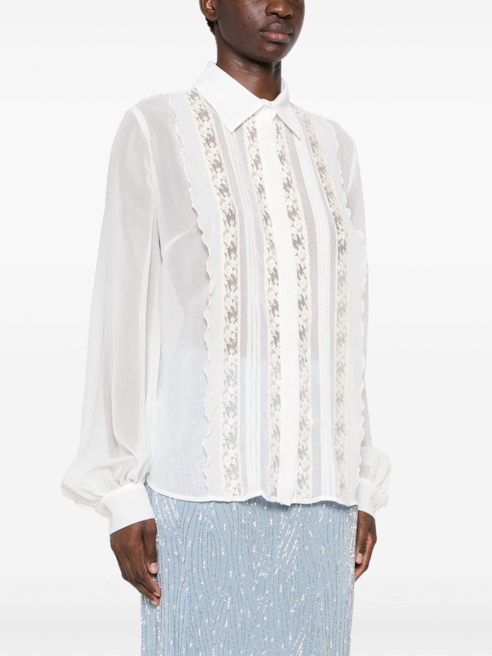 Shop P.a.r.o.s.h Lace-panelling Chiffon Shirt In White