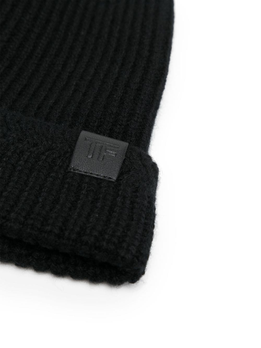 Shop Tom Ford Logo-patch Ribbed Beanie In Black