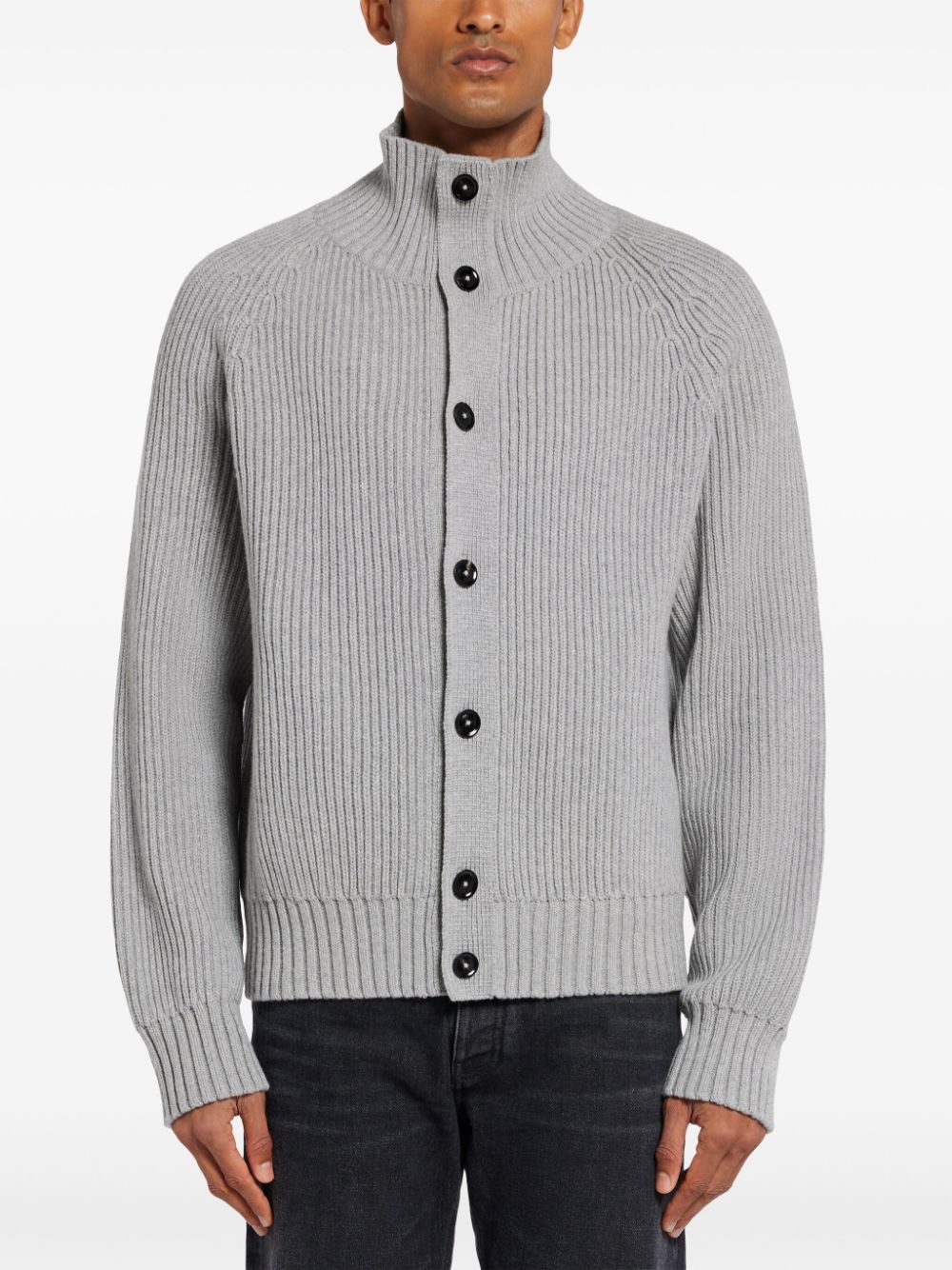 Shop Tom Ford High-neck Ribbed-knit Cardigan In Grey