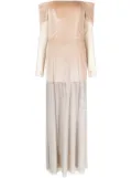 BAZZA ALZOUMAN off-shoulder rhinestone-embellished gown - Neutrals
