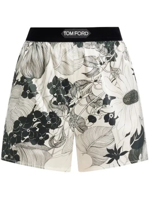 TOM FORD logo-waistband floral-print shorts