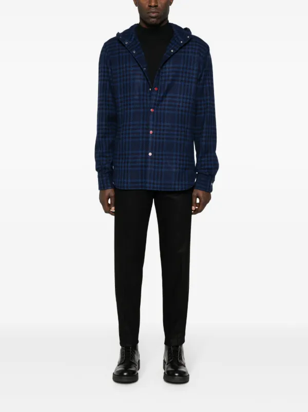 Chemise Kiton 100% Coton - Taille 40 EU (15.75 US) - Bleu Et Blanc à Carreaux - Neuf Avec étiquette - Slim Fit