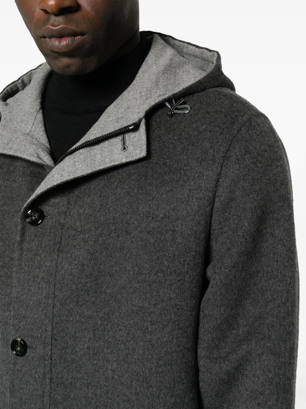 Shop Kiton Button-up Hooded Jacket In Grey