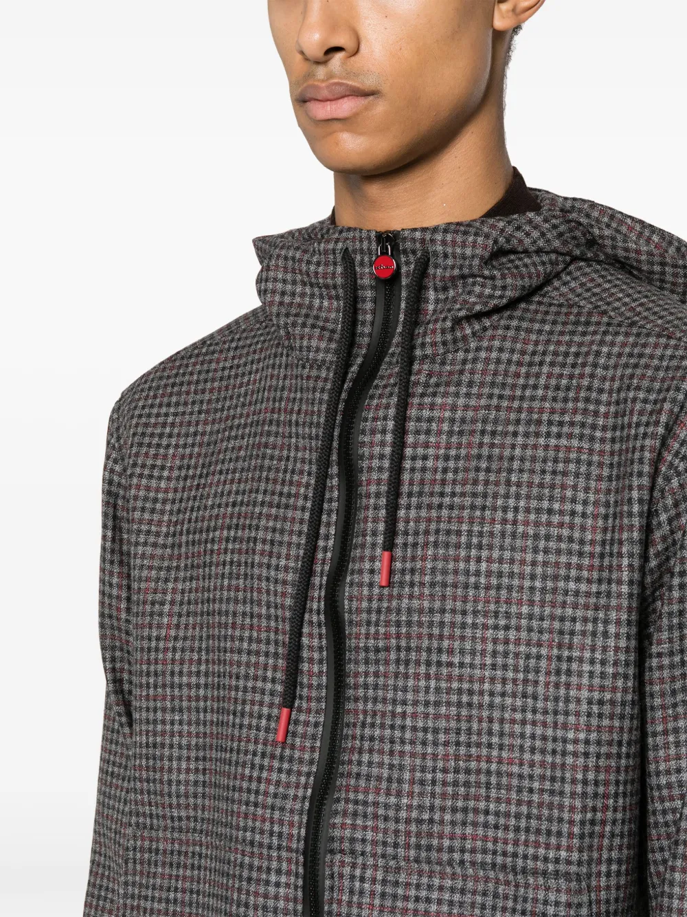 Kiton Geruite hoodie met rits Grijs