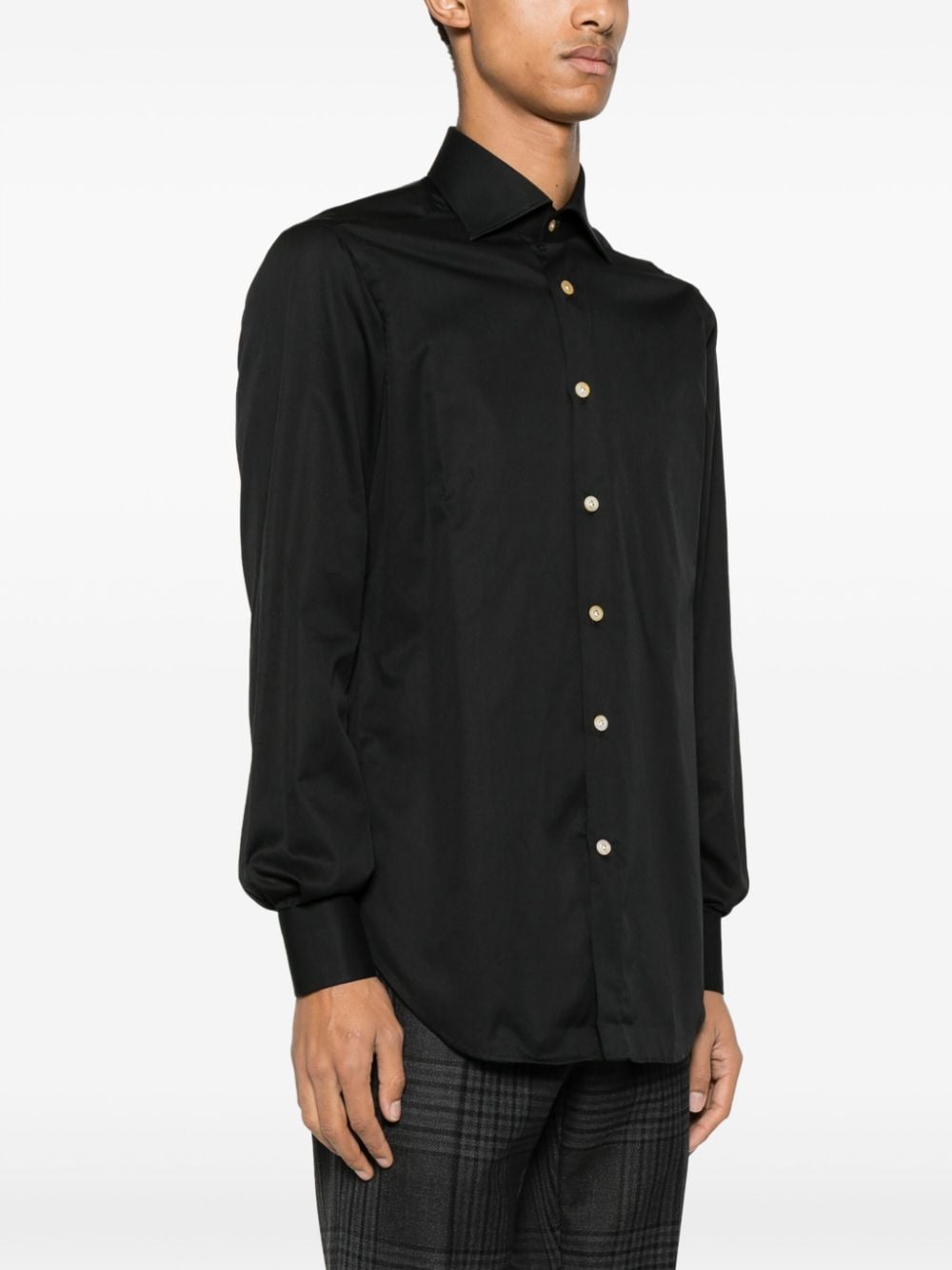 Shop Kiton Long-sleeve Cotton Shirt In Black