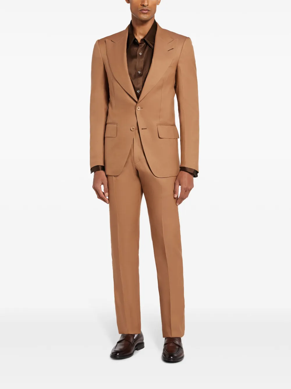TOM FORD ピークドラペル シングルスーツ | ブラウン | FARFETCH JP