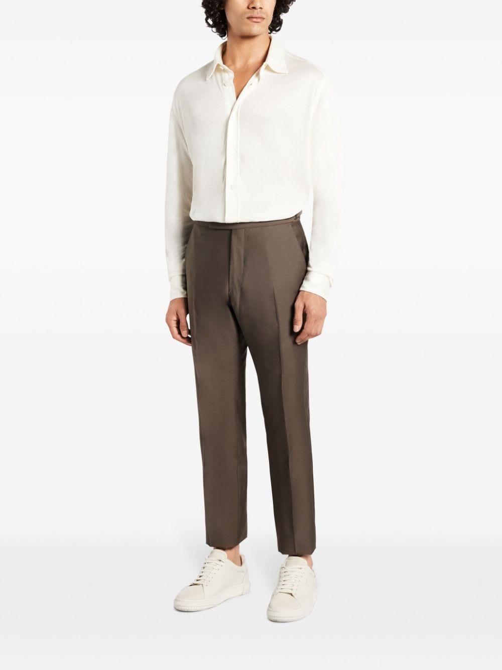 Shop Tom Ford Mid-rise Tapered Trousers In Brown