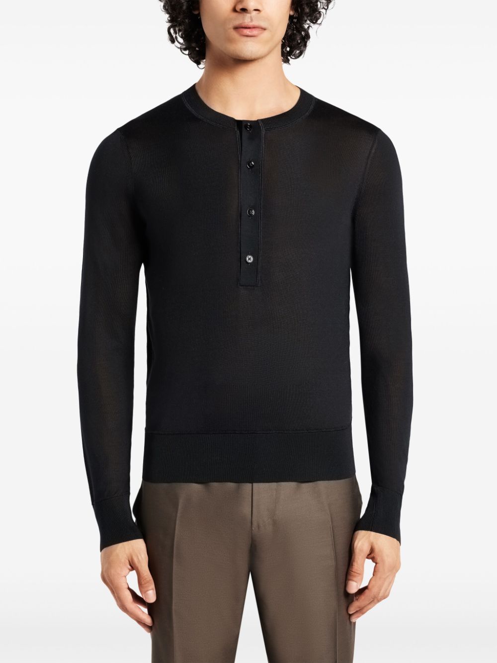 Shop Tom Ford Button-fastening Silk-blend Jumper In Black