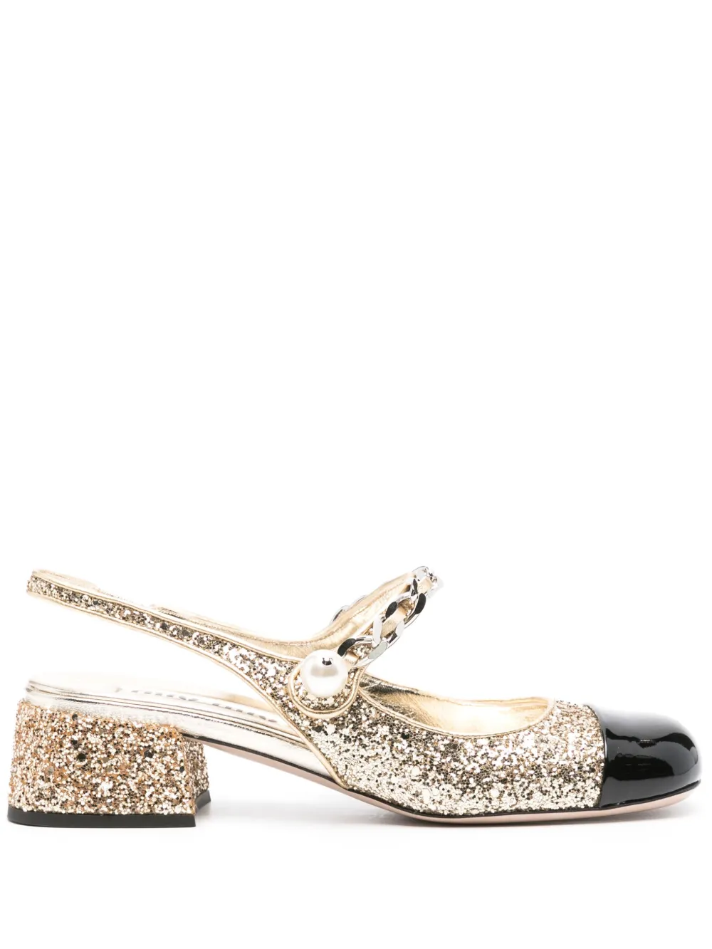 Miu Miu 35mm Glittered Slingback Pumps In Gold
