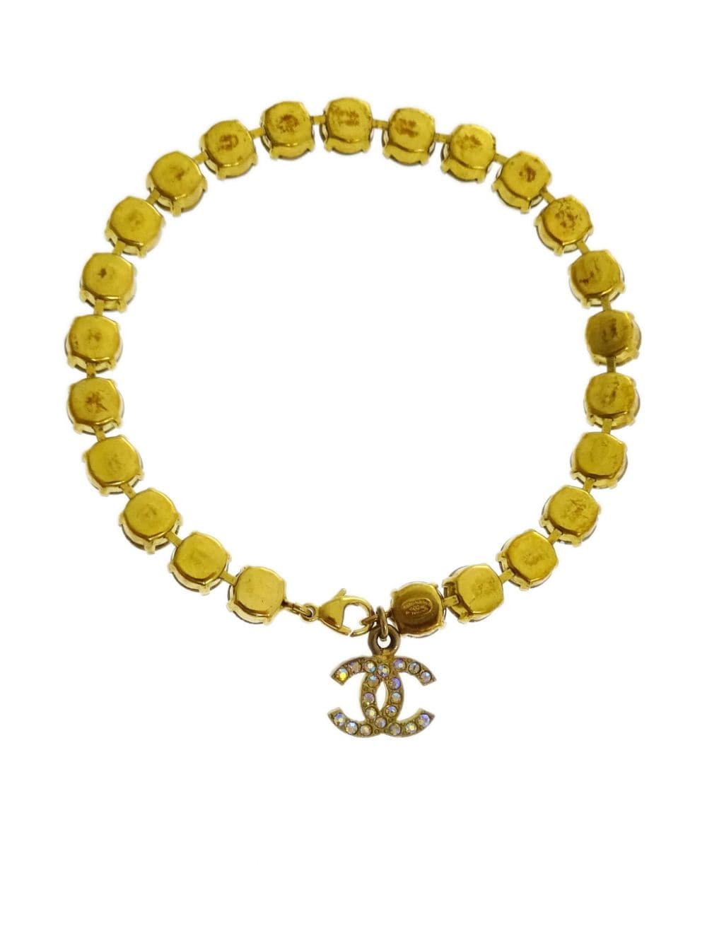 Pre-owned Chanel 1995 Cc Rhinestone-embellished Anklet In Gold