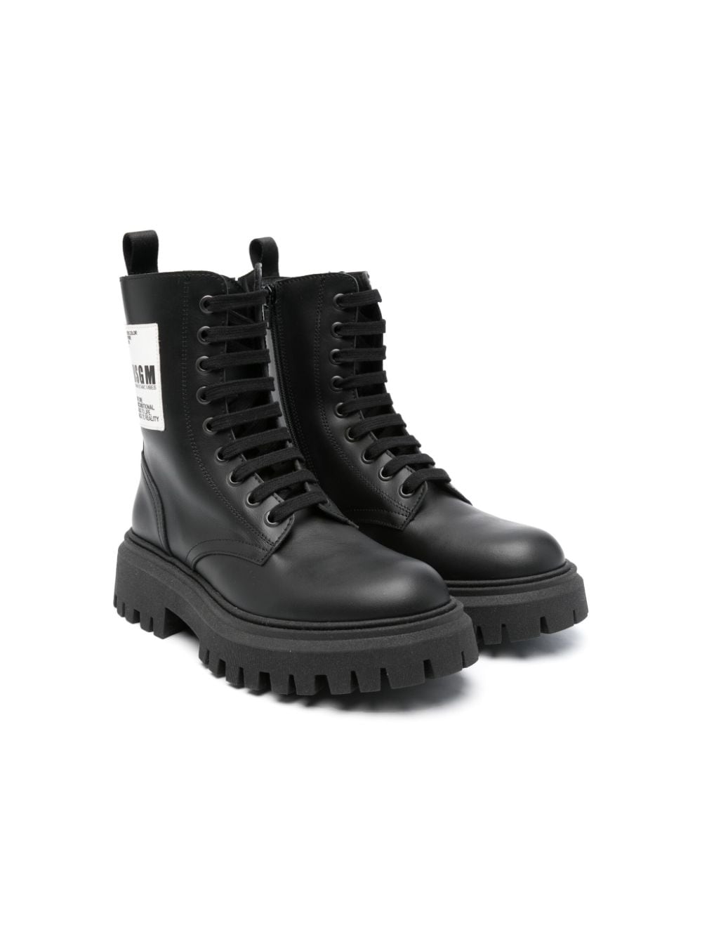 msgm kids boots en cuir à logo appliqué - noir