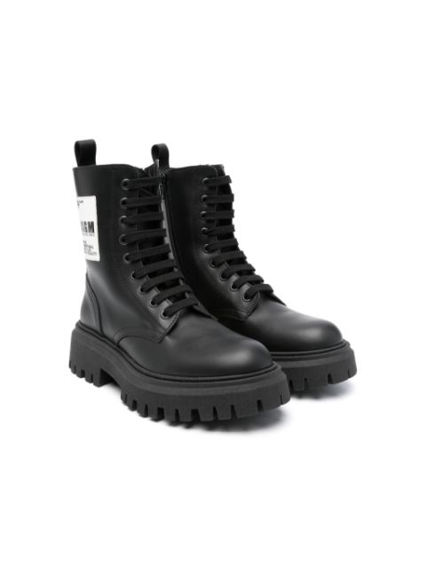 MSGM Kids logo-appliqué leather boots