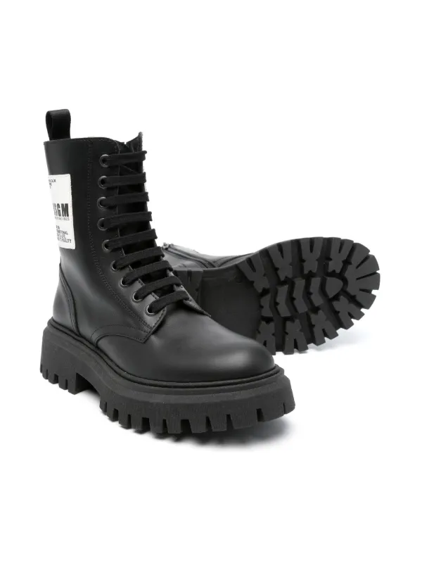 MSGM Kids logo applique Leather Boots Black FARFETCH AO