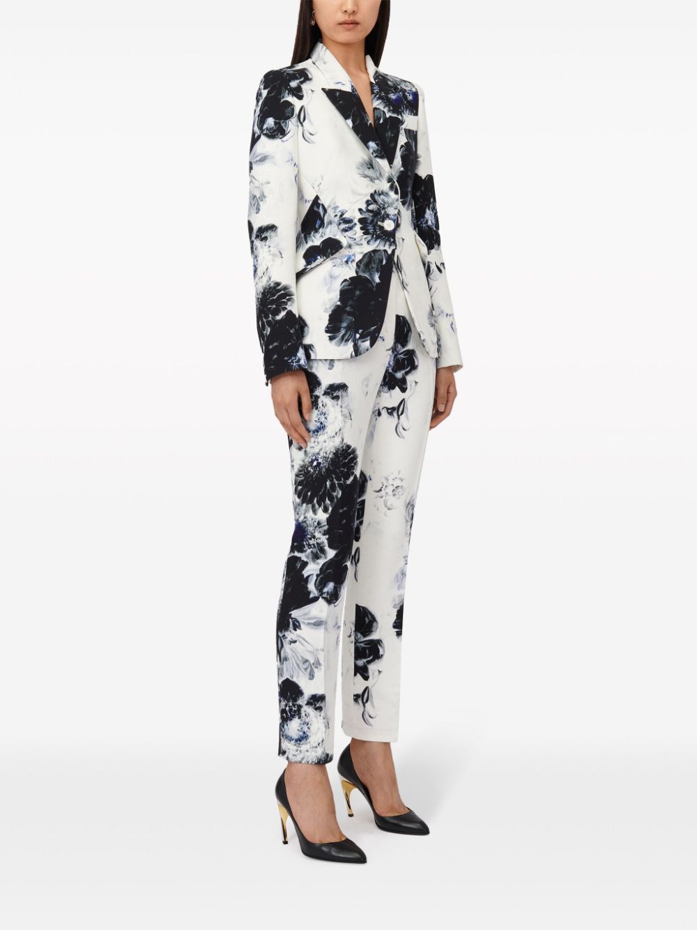 Shop Alexander Mcqueen Chiaroscuro-print Single-breasted Blazer In White