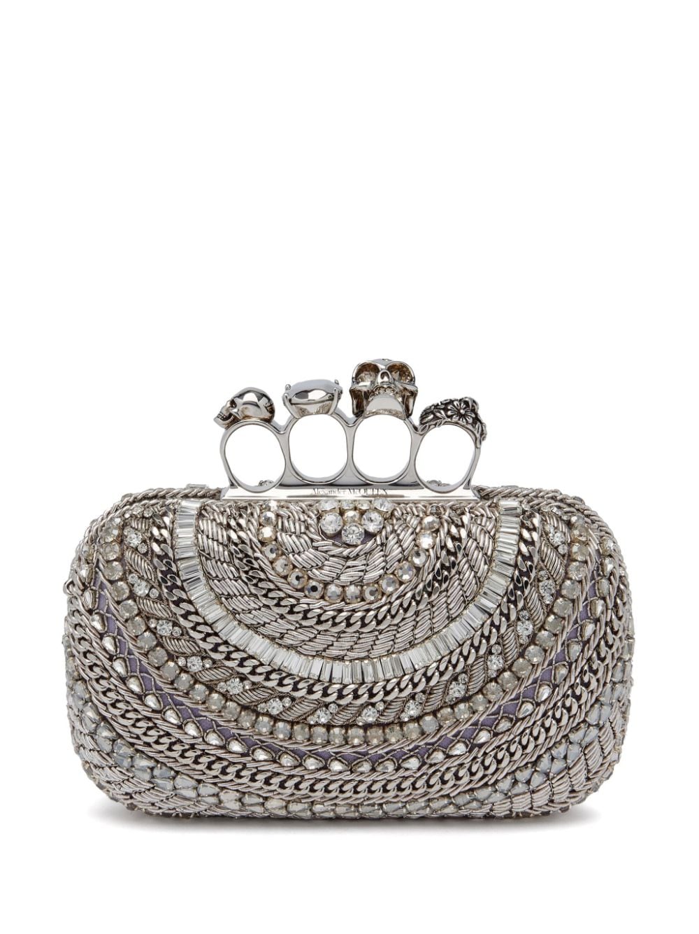 Shop Alexander Mcqueen Knuckle Crystal-embellished Clutch Bag In Silver