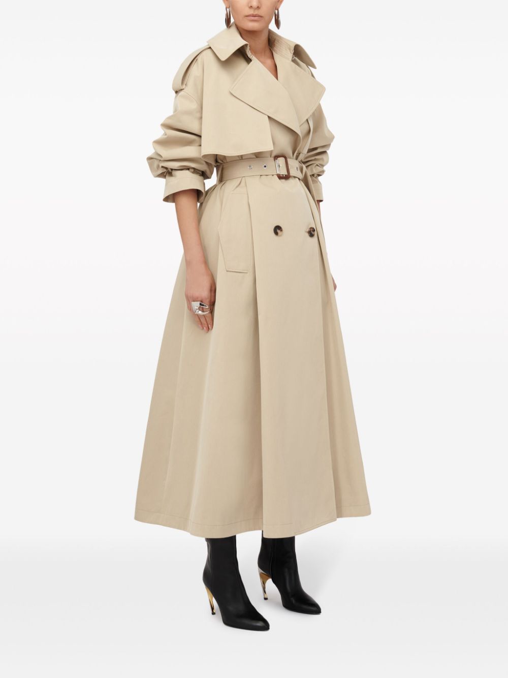 Shop Alexander Mcqueen Military Belted Trench Coat In Nude