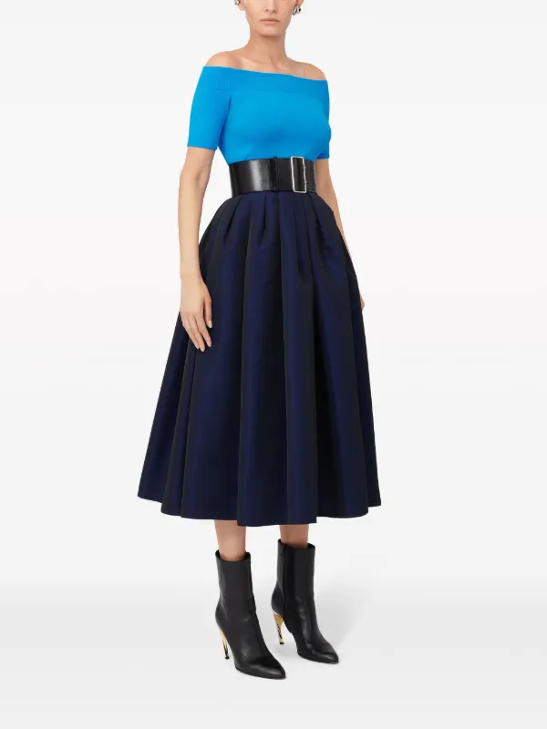 Navy blue outlet midi skirt