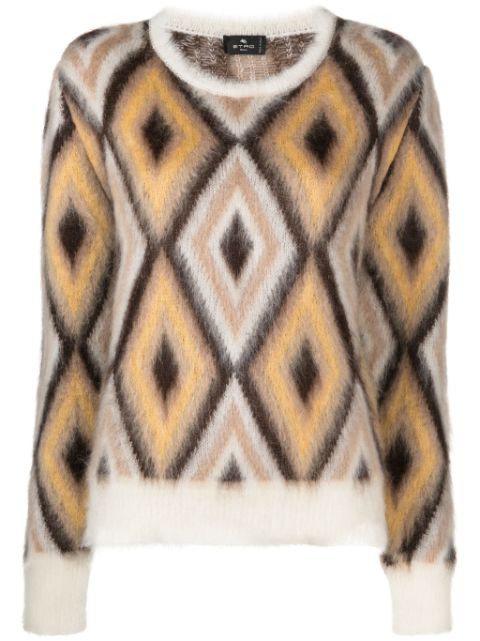 ETRO diamond-jacquard round-neck jumper Women