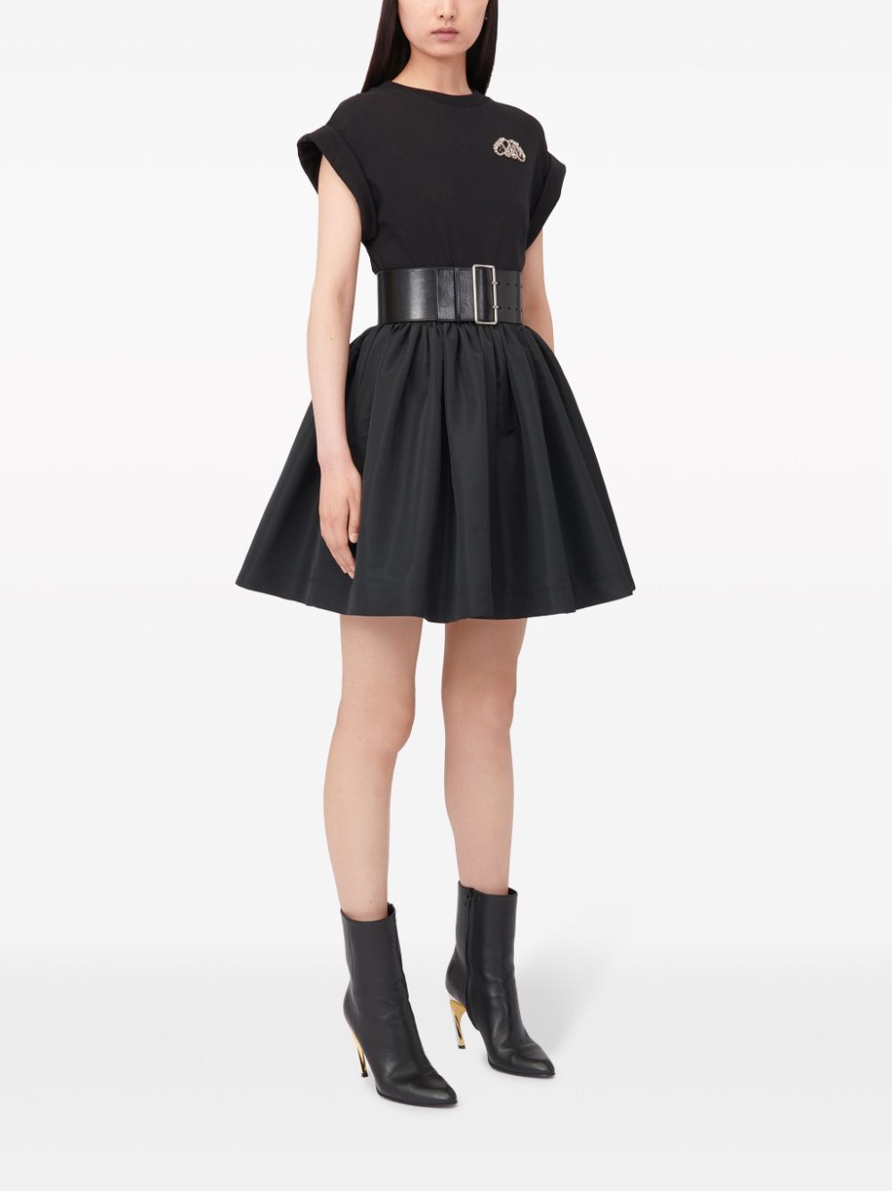 Shop Alexander Mcqueen Hybrid Appliqué Minidress In Black