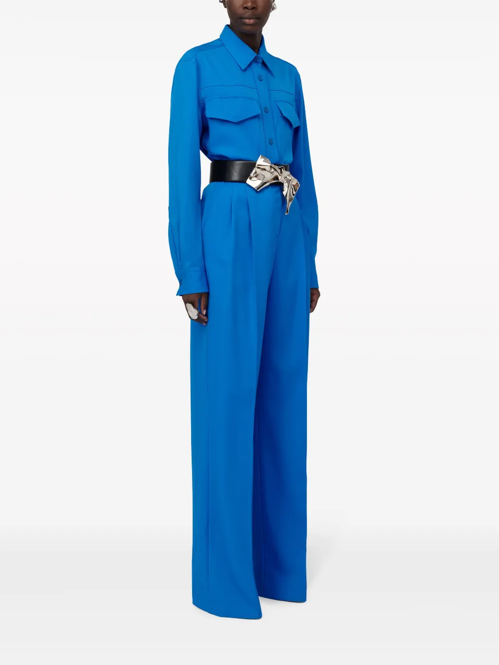 Alexander Mcqueen Double-pleat Wide-leg Trousers In Blau